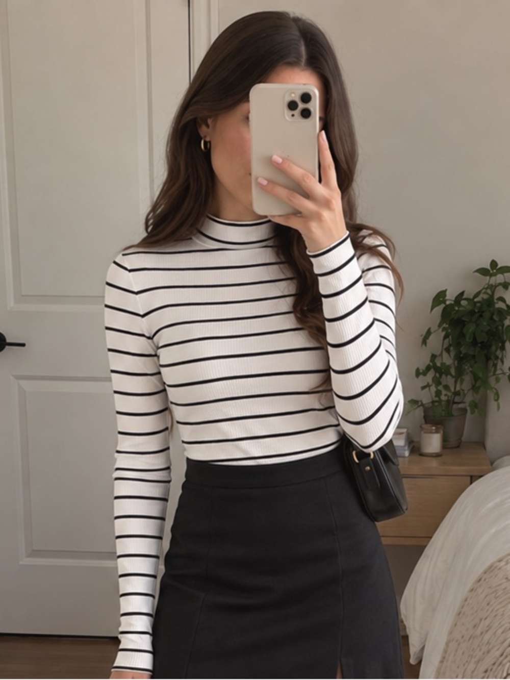 H&M Striped Mock Neck Long Sleeve Top Size Small